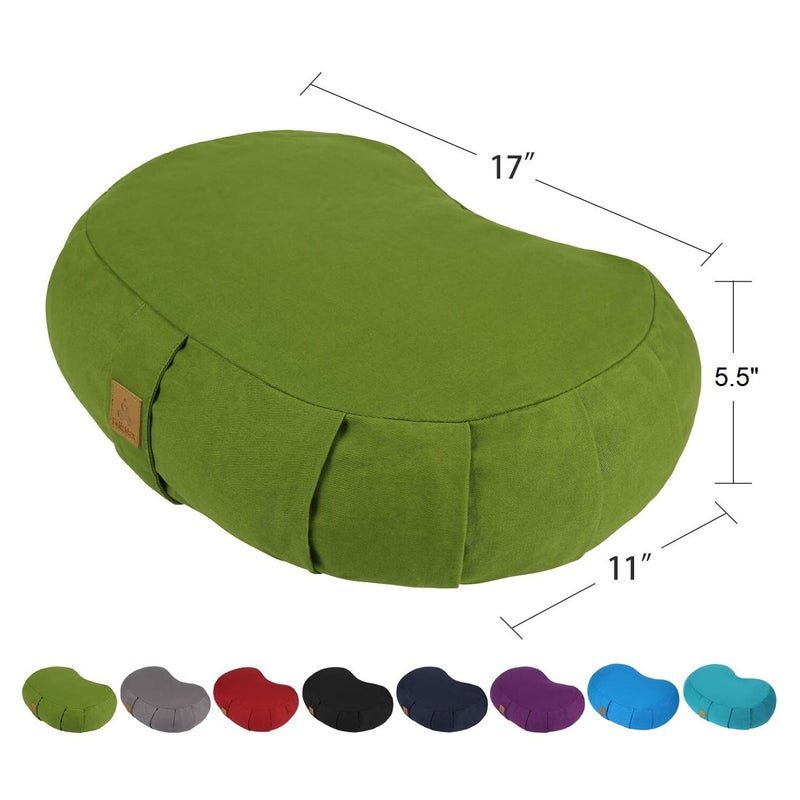 FelizMax Crescent Zafu Meditation Pillow, 44x28x14cm, Zabuton Yoga Bolster, Meditation Cushion, Floor Pouf Yoga Pillow, Zippered Organic Cotton Cover, Natural Buckwheat, Large Kneeling Pillow-Green - Image 2